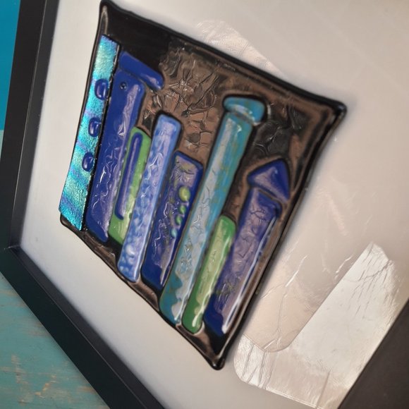 Art Glass Hand Blown Glass Artist Made Framed Wall Art Wall Hanging Fused Glass - Picture 16 of 16